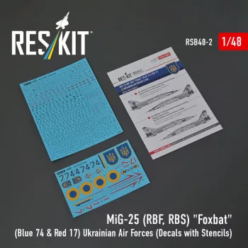   Reskit - MiG-25RBF, RBS Foxbat (Blue 74 & Red 17) Ukrainian Air Forces (Decals with Stencils)