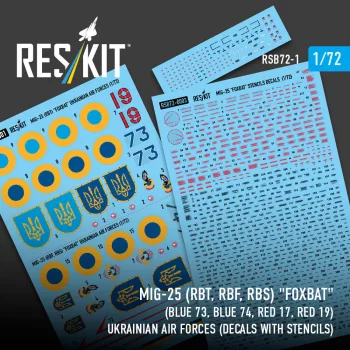   Reskit - MiG-25RBT, RBF, RBS Foxbat (Blue 73, Blue 74, Red 17, Red 19) Ukrainian Air Forces (Decals with Stencils)