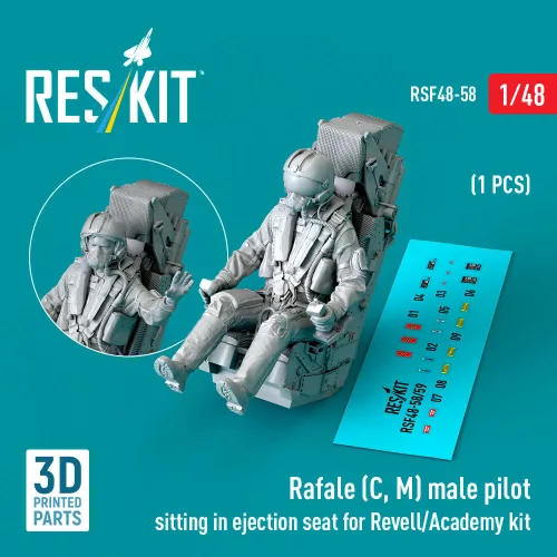 Reskit - Rafale (C M) male pilot sitting in ejection seat for Revell/Academy kit (1 pcs) (3D Printed)