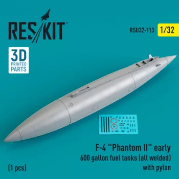   Reskit - F-4 "Phantom II" early 600 gallon fuel tanks (all welded) with pylon (1 pcs) (3D Printed) (1/32)