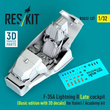   Reskit - F-35A Lightning II Late cockpit (Basic edition with 3D decals) for Italeri / Academy kit (3D Printed)
