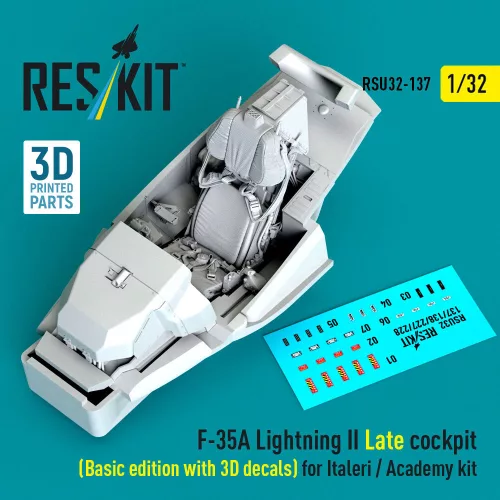 Reskit - F-35A Lightning II Late cockpit (Basic edition with 3D decals) for Italeri / Academy kit (3D Printed)
