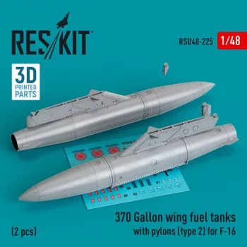   Reskit - 370 Gallon wing fuel tanks with pylons (type 2) for F-16 (A/B/C/D/E/F/I) (2 pcs) (3D Printed)