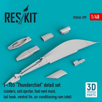   Reskit - F-105 Thunderchief detail set (coolers exit ejector fuel vent mast tail hook,ventral fin air conditioning ram inlet) (3D Printed)