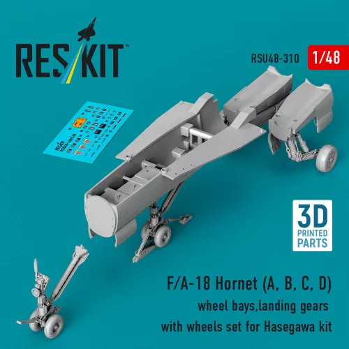 Reskit - F/A-18 Hornet (A B C D) wheel bays landing gears with wheels set for Hasegawa kit (3D Printed)