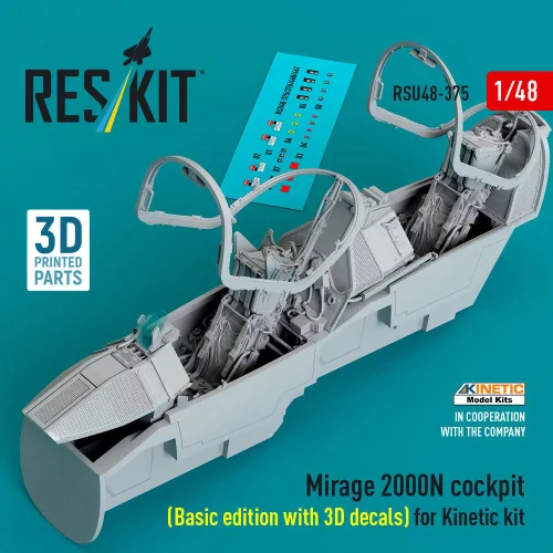 Reskit - Mirage 2000N cockpit (Basic edition with 3D decals) for Kinetic kit (3D Printed)