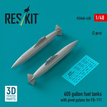   Reskit - 600 gallon fuel tanks with pivot pylons for FB-111 (2 pcs) (3D Printed)