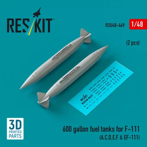 Reskit - 600 gallon fuel tanks for F-111 (A,C,D,E,F & EF-111) (2 pcs) (3D Printed)