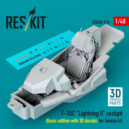 Reskit - F-35C Lightning II cockpit (Basic edition with 3D decals) for Tamiya kit (3D Printed)