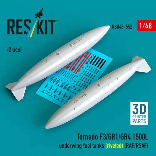 Reskit - Tornado F3/GR1/GR4 1500L underwing fuel tanks (riveted) (RAF/RSAF) (2 pcs) (3D Printed)