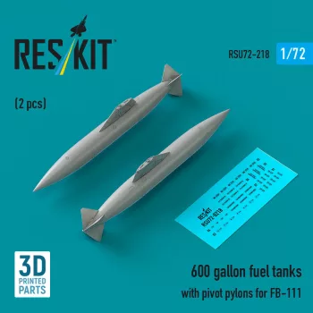   Reskit - 600 gallon fuel tanks with pivot pylons for FB-111 (2 pcs) (3D Printed)