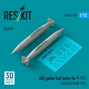   Reskit - 600 gallon fuel tanks for F-111 (A,C,D,E,F & EF-111) (2 pcs) (3D Printed)