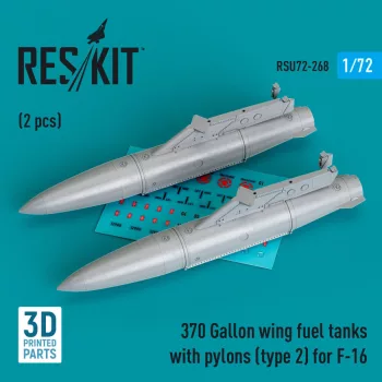   Reskit - 370 Gallon wing fuel tanks with pylons (type 2) for F-16 (A/B/C/D/E/F/I) (2 pcs) (3D Printed)
