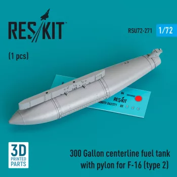   Reskit - 300 Gallon centerline fuel tank with pylon for F-16 (A/B/C/D/E/F/I) (type 2) (1 pcs) (3D Printed)
