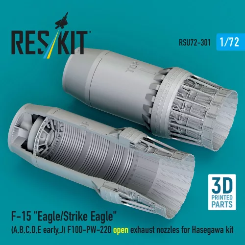 Reskit - F?15 Eagle/Strike Eagle (A B C D E early J) F100-PW-220 open exhaust nozzles for Hasegawa kit (3D Printed)