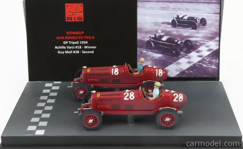 Rio-Models - Alfa Romeo F1 2X P3 Scuderia Ferrari N 18 Winner Tripoli Gp 1934 Varzi + P3 N 28 2Nd Tripoli Gp 1934 Moll Red