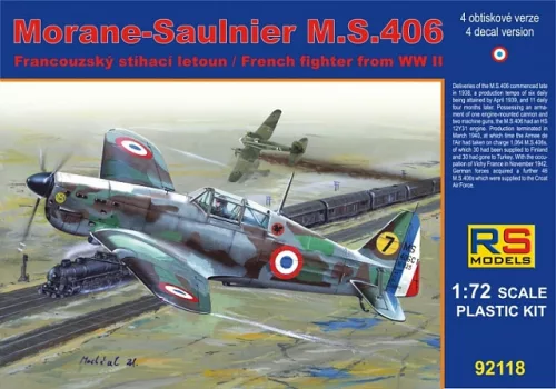 RS Models - Plastikový model letadla 1/72 Morane Saulnier MS.406 France  4 decal v. for France