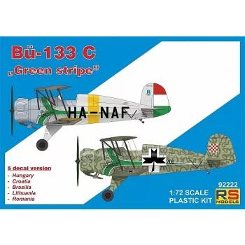   RS Models - Plastikový model letadla 1/72 Bücker 133 C "Green Stripe" 5 decal v. for Hunga., Crotia, Brasilia, L