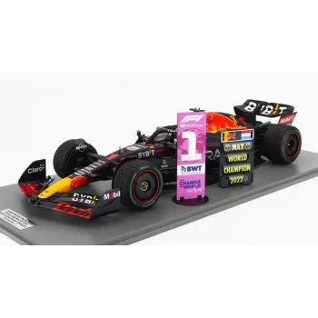   Spark - RED BULL F1  RB18 TEAM ORACLE RED BULL RACING N 1 WORLD CHAMPION WINNER JAPAN GP WITH PIT BOARD 2022 MAX VERSTAPPEN MATT BLUE YELLOW RED