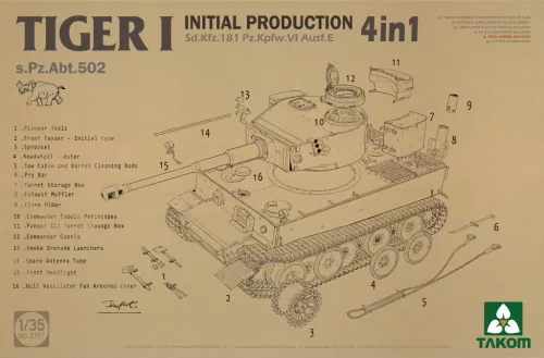 Takom - 1/35 Tiger I Initial Production Sd.Kfz.181 Pz.Kpfw.Vi Ausf.E 4 In 1