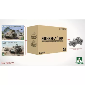   Takom - SHERMAN² BOX M4A1(76W) VVSS Late Production+M51 DEGEM ALEF+US ARMY 1/4TON UTILITY TRUCK & MP FIGURE