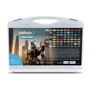   Vallejo - Mecha Color. Includes: 73 Mecha Color 3 Mecha Varnish 1 Airbrush Thinner 1 Airbrush Flow Improver 1 Decal Softener 1 medium and a color chart.