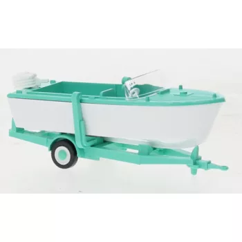   Wiking - Anhänger mit Motorboot, helltürkis/weiss, 1961, 1:87