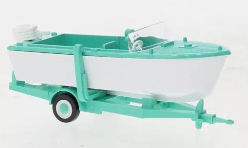 Wiking - Anhänger mit Motorboot, helltürkis/weiss, 1961, 1:87