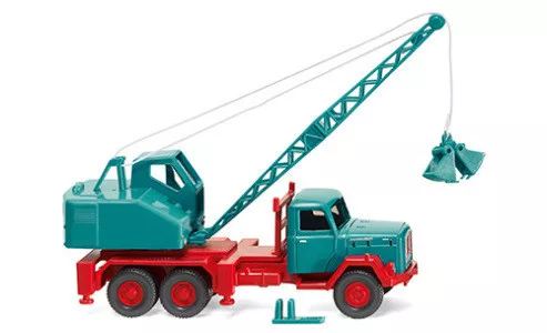 Wiking - Magirus Kranwagen mit Fuchs Bagger, türkis, 1:87