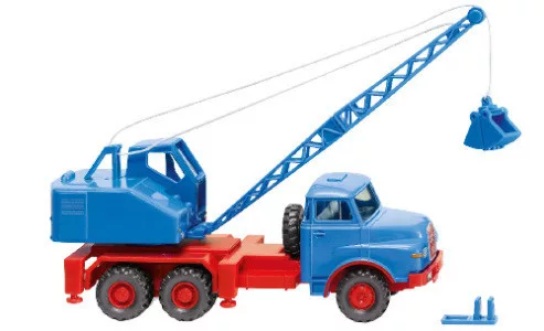 Wiking - MAN Kranwagen mit Fuchs Bagger, blau, 1969, 1:87