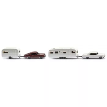   Wiking - - 2er Set: Wohnwagengespanne, weiss/dunkelrot, 1966, 1:160