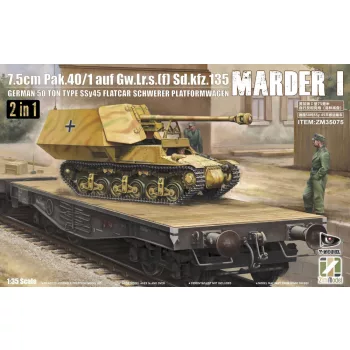   Zimi Model - Marder I 7.5cm Pak.40/1 auf Gw.Lr.s.(f) Sd.kfz.135 with German 50 Ton Type SSy45 Flatcar Schwerer Platformwagen [2 in 1]