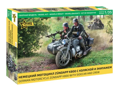 Zvezda - 1:35 German Motocycle Zundapp K800 with sidecar and crew - 2 figures